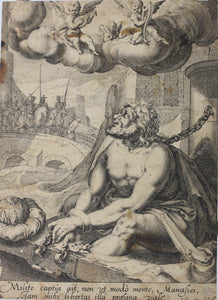 Karel van Mander I, after. Manasseh. Engraving by Zacharias Dolendo. 1595  (circa).