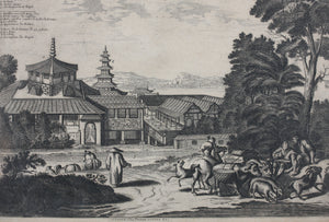 Arnoldus Montanus, after. View of the Great Temple in Osaka. Engraving by Jacob van Meurs. 1680.
