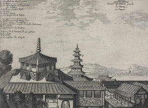 Arnoldus Montanus, after. View of the Great Temple in Osaka. Engraving by Jacob van Meurs. 1680.