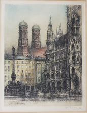 Load image into Gallery viewer, Fred Joachim Dietrich. View of Frauenkirche in Munich. Color engraving. 1960th.
