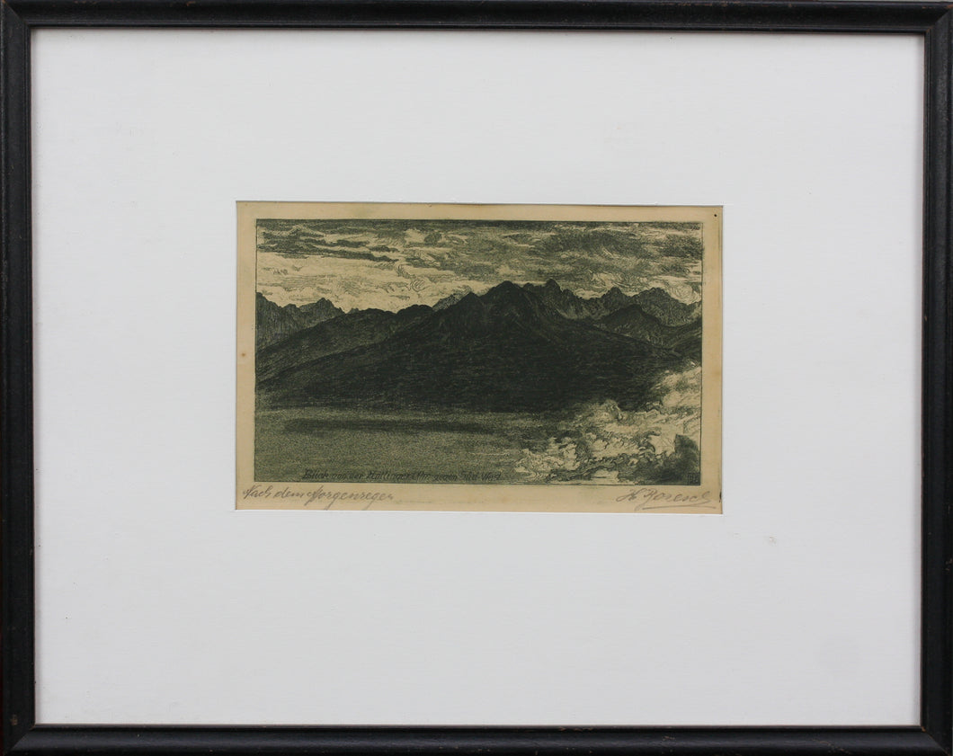 Hans Boresch. Alpine landscape. Etching. 1920s.