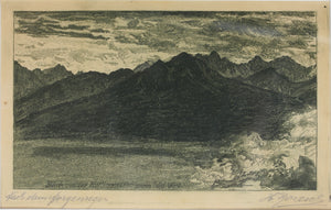 Hans Boresch. Alpine landscape. Etching. 1920s.