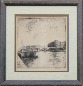 Otto J. Schneider. Pont du Carrousel, Paris. Engraving. Circa 1915.