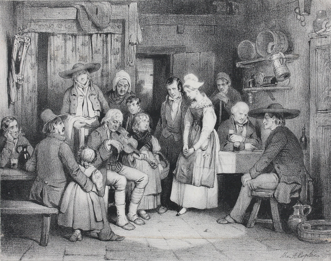 Marie Alexandre Alophe, after. The Old Fiddler. Lithograph by Jean Georges Frey. 1829 - 1835.