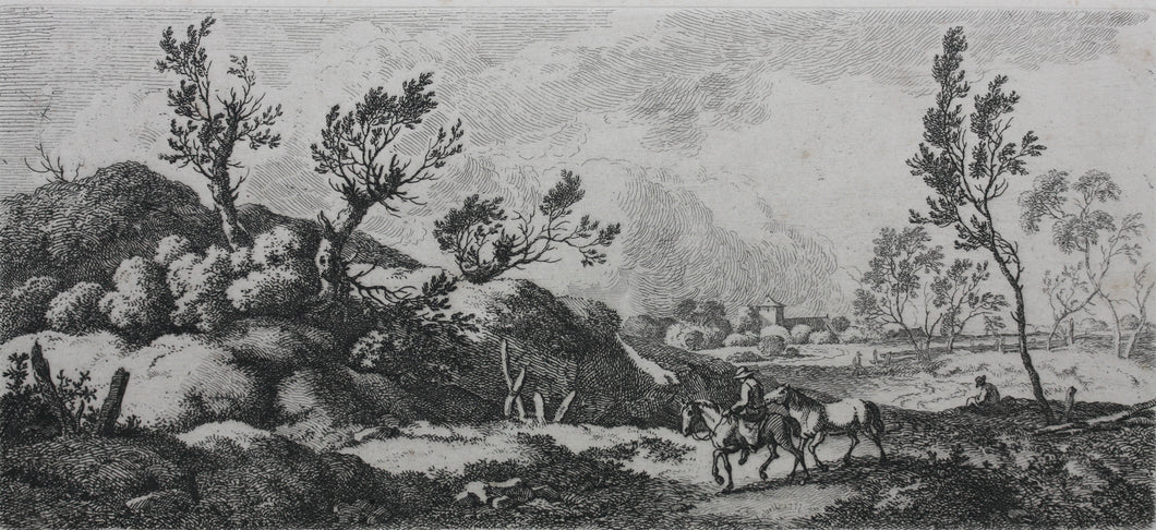 Ferdinand Kobell. Landscape - Boy with Horse. Etching. 1777.