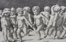 Load image into Gallery viewer, Raphael, after. Ten children dancing to a bagpipe. Engraving by Georges Reverdy. 1550.
