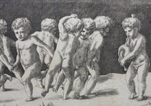 Load image into Gallery viewer, Raphael, after. Ten children dancing to a bagpipe. Engraving by Georges Reverdy. 1550.
