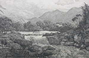 Carl Wagner. Der Isarfall, View of the river Isar. Etching. 1842.