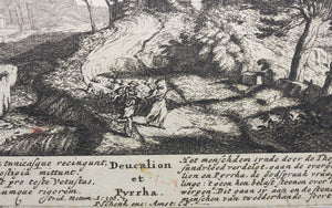 Pieter Schenk. Deucalion and Pyrrha. Engraving. 1704.