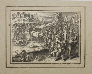 European School XVII C. David taking the Ark of the Covenant to Jerusalem. Engraving. XVIII C.