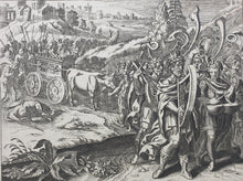 Load image into Gallery viewer, European School XVII C. David taking the Ark of the Covenant to Jerusalem. Engraving. XVIII C.
