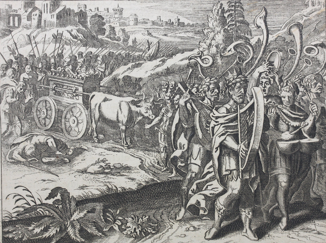 European School XVII C. David taking the Ark of the Covenant to Jerusalem. Engraving. XVIII C.
