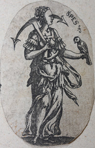 European School XVII C. Hope, SPES, in the form of a woman with an anchor and a bird of prey. Engraving. XVII C.