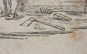 Johann Wilhelm Meil, after. Two carpenters. Wood engraving by Johann Gottlieb Friedrich Unger. 1779.