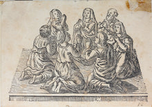 Load image into Gallery viewer, European School XVIII C. A group of kneeling people in prayer. Woodcut. XVIII C.
