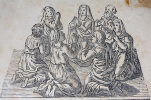 European School XVIII C. A group of kneeling people in prayer. Woodcut. XVIII C.
