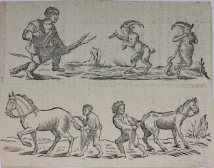Hans Holbein the Younger, after. Silenus and Polyphemus dancing. Sertorius. Two woodcuts by Johann Gottlieb Friedrich Unger. Late XVIII C.