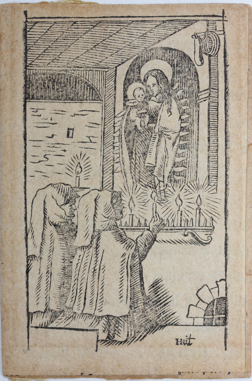 Hans Holbein the Younger, after. Two Women Dedicating Candles Before an Image of the Virgin. Woodcut. Late XVIII C.