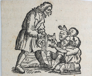 Hans Holbein the Younger, after. Almsgiving. Portrait of Erasmus. Two woodcuts by Johann Gottlieb Friedrich Unger. Late XVIII C.
