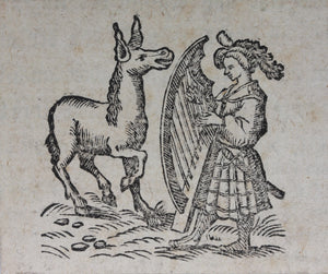 Ambrosius Holbein, after. A Donkey Sings to the Accompaniment of a Harp. Hans Holbein the Younger, after. "The Folly' as a professor of arts or sciences. A Theologian. Three woodcuts by Johann Gottlieb Friedrich Unger. Late XVIII C.