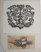 Load image into Gallery viewer, European School XVIII C. Two tailpieces "Cherub's head" and "A book and a Cornucopia".  Woodcuts.
