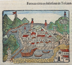 Italian School XVI C. View of Florence page CIII. Colored Woodcut.
