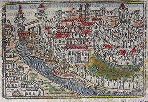 Italian School XVI C. View of Ravenna. Colored woodcut.