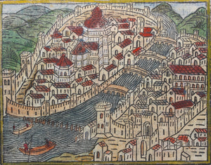 Italian School XVI C. View of Florence page CCCLXXVII. Colored Woodcut.