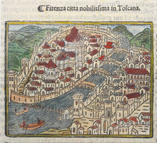 Load image into Gallery viewer, Italian School XVI C. View of Florence page CCCLXXVII. Colored Woodcut.
