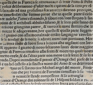 Italian School XVI C. View of Florence page CCCLXXVII. Colored Woodcut.