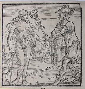 Italian School XVI C. Diana and Mercury. Woodcut.