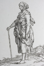 Load image into Gallery viewer, Johann Wilhelm Meil, after. Standing woman with a stick in her hand. Wood engraving by Johann Gottlieb Friedrich Unger. Late XVIII C.
