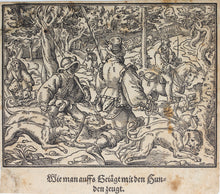 Load image into Gallery viewer, Jost Amman. Dog Hunt. Woodcut by monogrammist HS. 1592.
