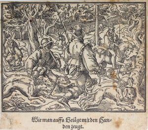 Jost Amman. Dog Hunt. Woodcut by monogrammist HS. 1592.