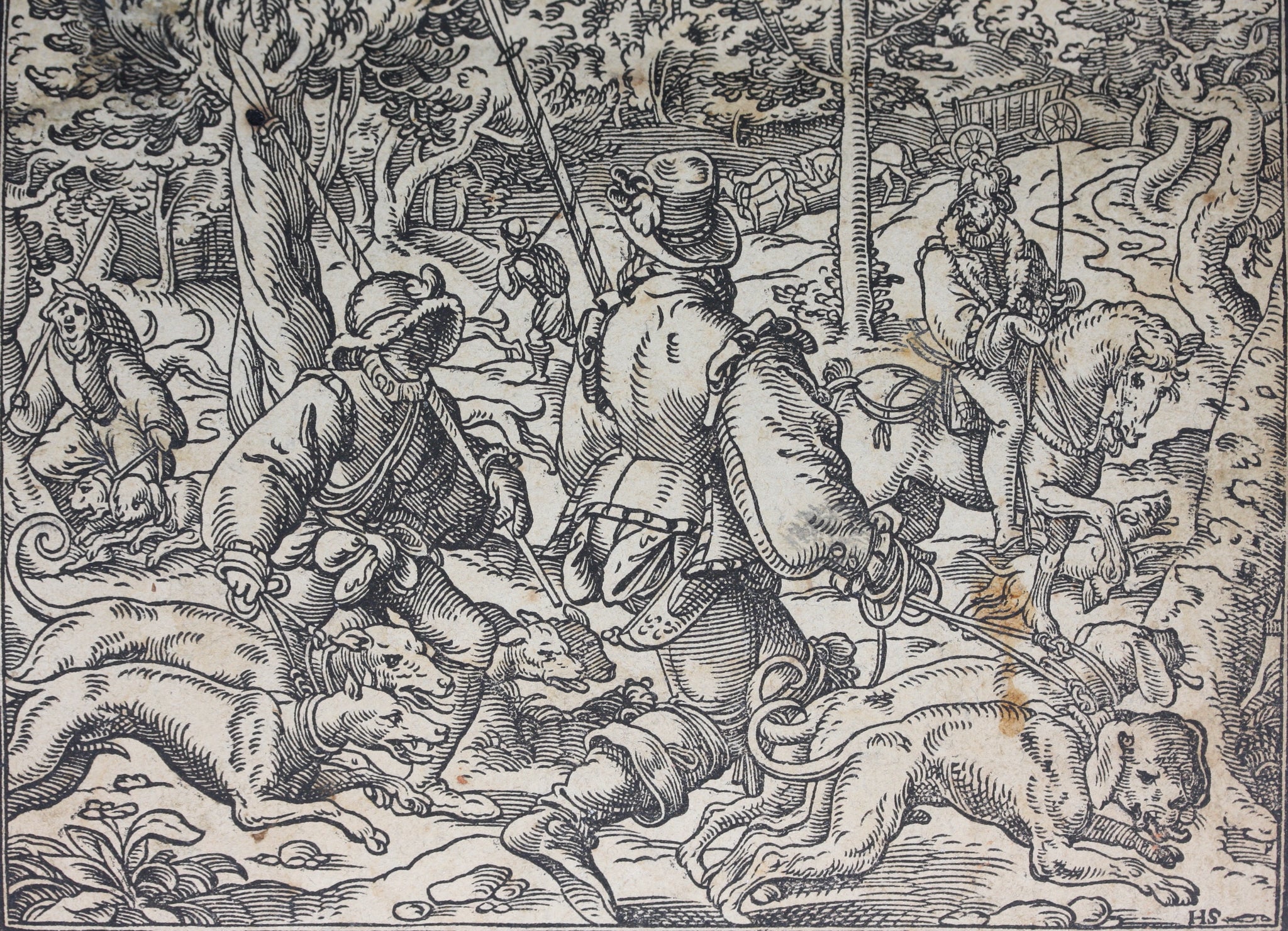 Jost Amman. Dog Hunt. Woodcut by monogrammist HS. 1592