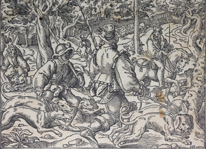 Jost Amman. Dog Hunt. Woodcut by monogrammist HS. 1592.