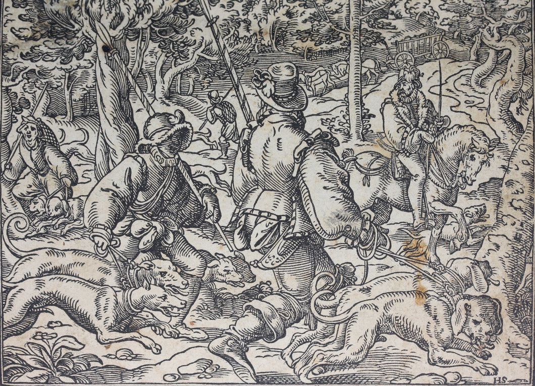 Jost Amman. Dog Hunt. Woodcut by monogrammist HS. 1592.