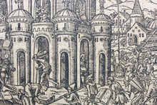 Load image into Gallery viewer, German School XVI C. Tower of Babel. Woodcut from Bible translated by Martin Luther. XVI C.
