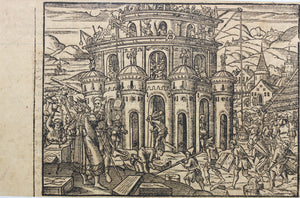 German School XVI C. Tower of Babel. Woodcut from Bible translated by Martin Luther. XVI C.