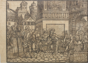German School XVI C. Ceremony of the Shoe. Woodcut from Bible translated by Martin Luther. XVI C.