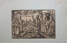 Load image into Gallery viewer, Virgil Solis. Samuel anointing Saul. Woodcut from Bible translated by Martin Luther. XVI C.
