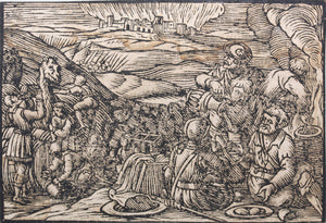 German School XVI C. Five illustrations from the Bible. Woodcuts. Page 148/4 from ancient album.