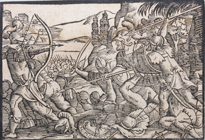 German School XVI C. Five illustrations from the Bible. Woodcuts. Page 148/4 from ancient album.