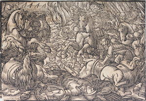 German School XVI C. Five illustrations from the Bible. Woodcuts. Page 148/4 from ancient album.