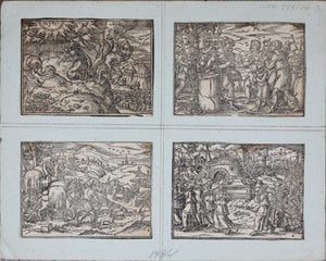 German School XVI C. Eight illustrations from the Bible. Woodcuts. Page 148/1 from  ancient album.