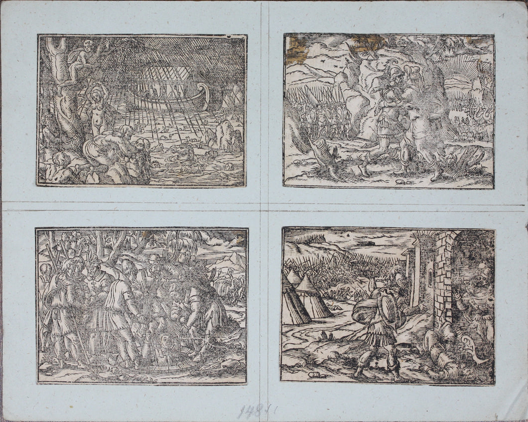 German School XVI C. Eight illustrations from the Bible. Woodcuts. Page 148/1 from  ancient album.