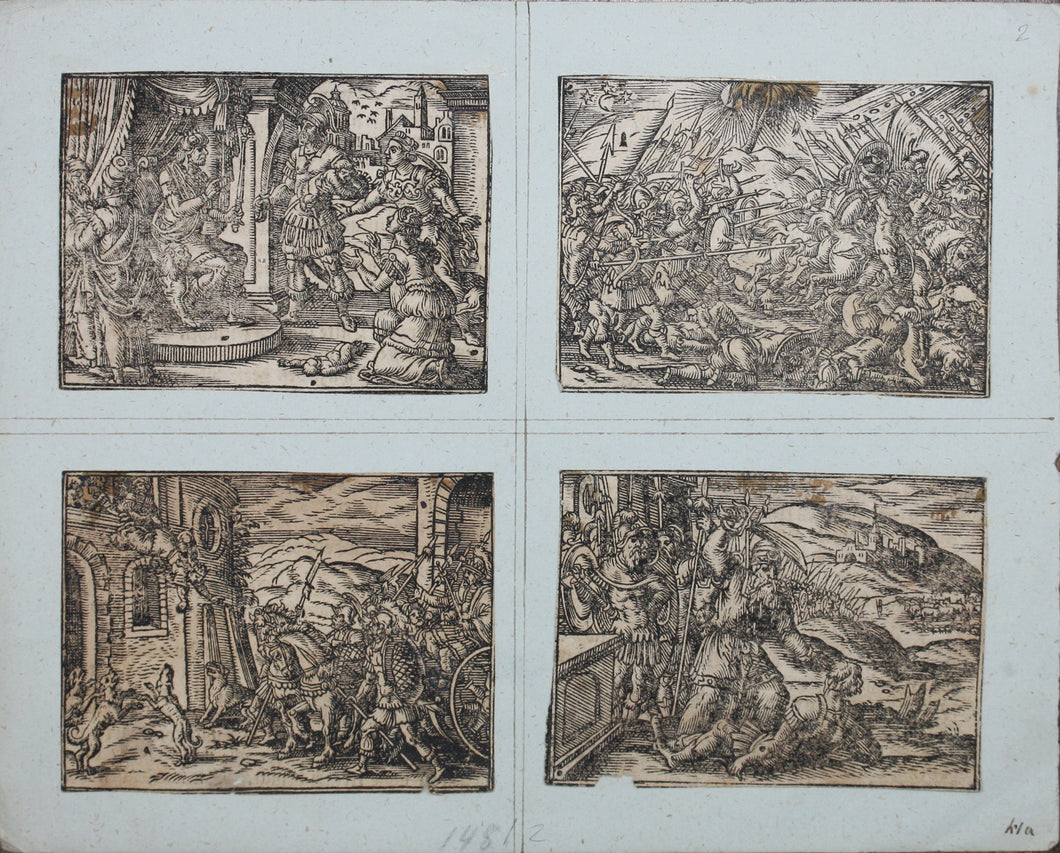 German School XVI C. Eight illustrations from the Bible. Woodcuts. Page 148/2 from an ancient album.