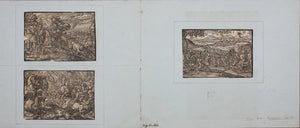 German School XVI C. Five illustrations from the Bible. Woodcuts. Page 148/4 from ancient album.