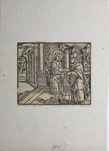 German School XVI C. Christ and Disciple. Illustration from the Bible. Woodcut.