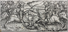 Load image into Gallery viewer, German school XVI C.  Battle scenes. Two woodcuts on one sheet.
